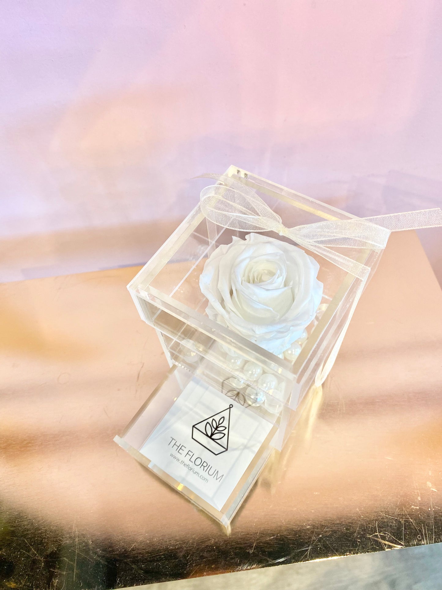 Preserved Rose Jewelry Box - White