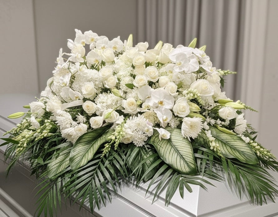 Serene White Casket Spray