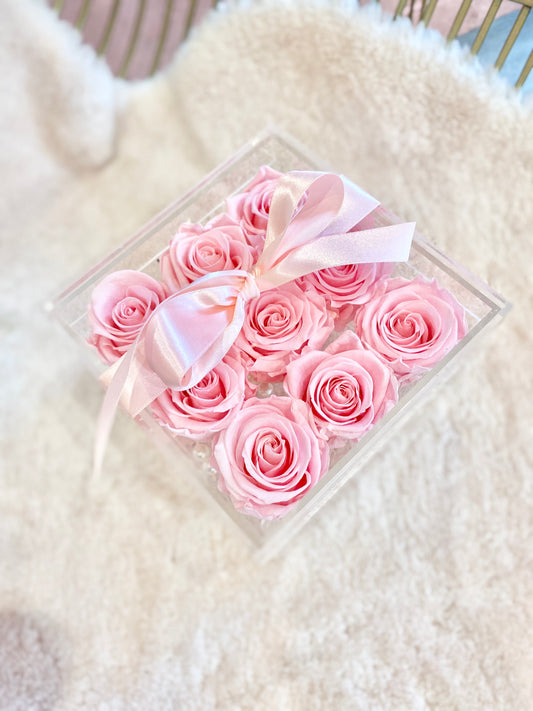 Preserved Rose Jewelry Box - Nine Pink Roses