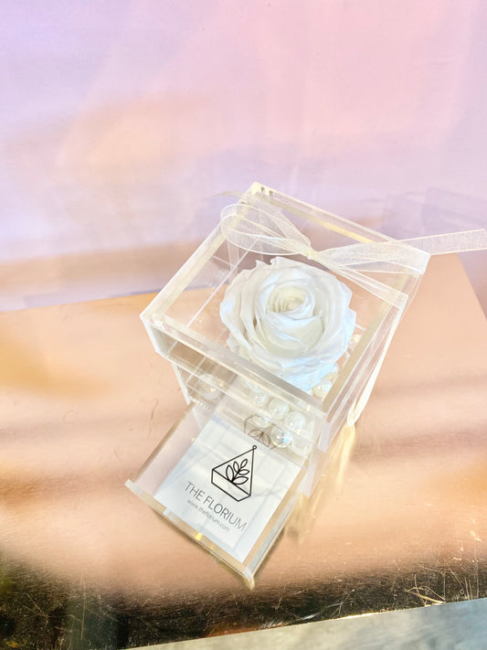 Preserved Rose Jewelry Box - White