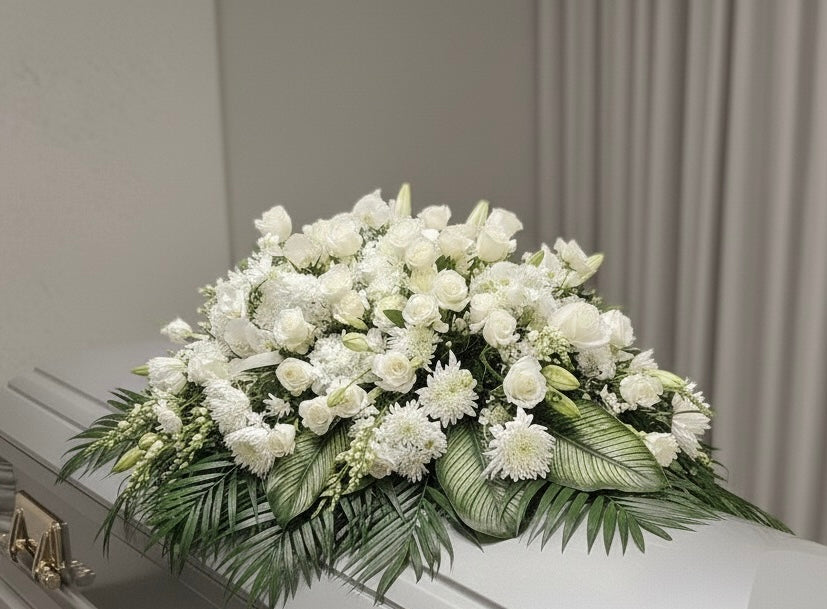 Serene White Casket Spray